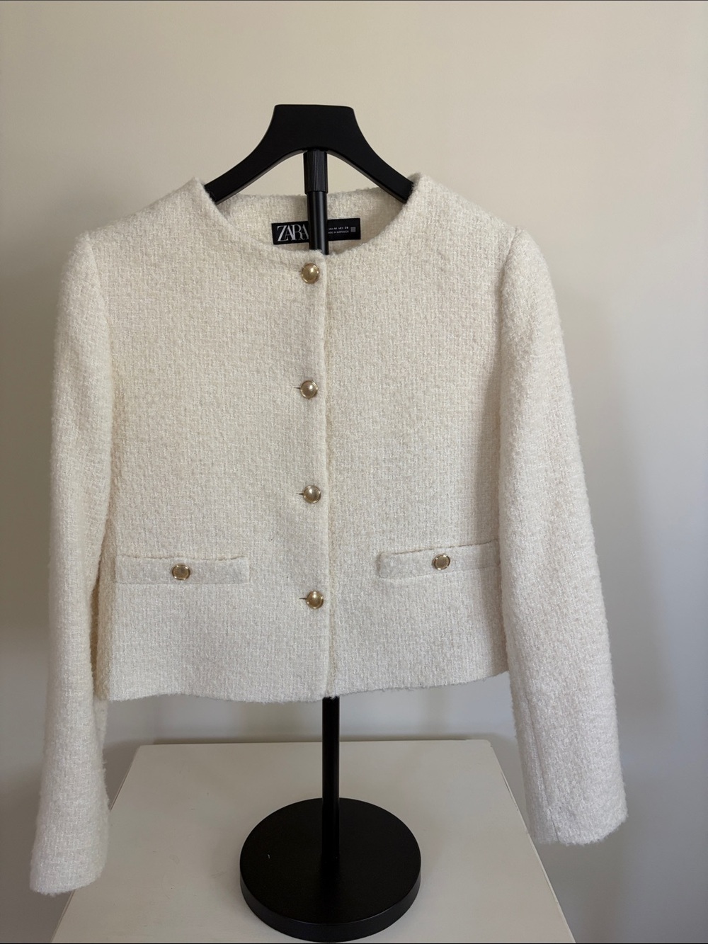 Zara Cream Bouclé Button-Front Lady Jacket